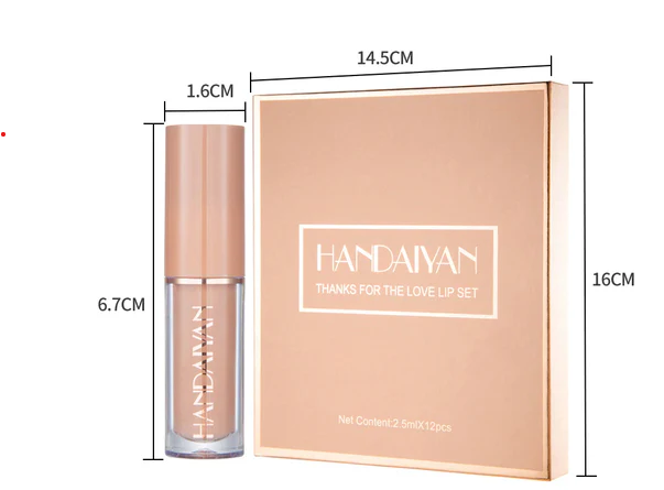 Batom Matte Ultra Chic Fosco HANDAYAN Kit de 12 peças e Embalagem Box