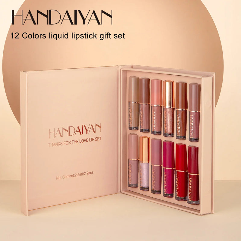 Batom Matte Ultra Chic Fosco HANDAYAN Kit de 12 peças e Embalagem Box