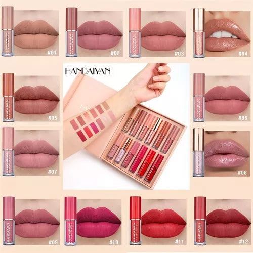 Batom Matte Ultra Chic Fosco HANDAYAN Kit de 12 peças e Embalagem Box