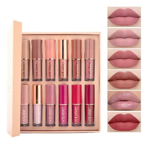 Batom Matte Ultra Chic Fosco HANDAYAN Kit de 12 peças e Embalagem Box
