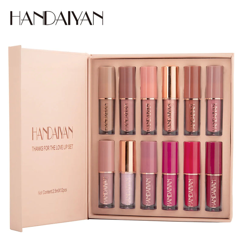 Batom Matte Ultra Chic Fosco HANDAYAN Kit de 12 peças e Embalagem Box