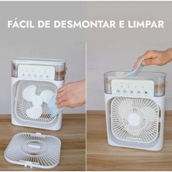Mini ventilador e umidificador de mesa portátil com luz de led Recarregável 110,00