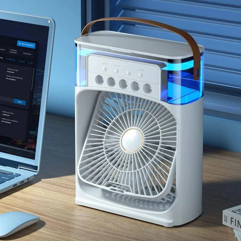 Mini ventilador e umidificador de mesa portátil com luz de led Recarregável 110,00